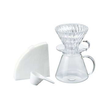 Набір HARIO V60 GLASS, графин 600 мл, скляний пуровер 02, мірна ложка, 40 фільтрів S-VGBK-02-T фото