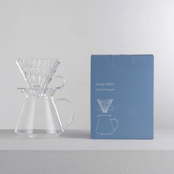 Набір HARIO V60 GLASS, графин 600 мл, скляний пуровер 02, мірна ложка, 40 фільтрів S-VGBK-02-T фото